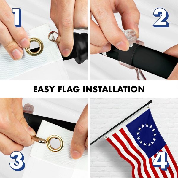 G128 Combo Pack: 6 Ft Tangle Free Aluminum Spinning Flagpole (Black) & Betsy Ross Flag 3x5 Ft, ToughWeave Series Embroidered 300D Polyester | Pole with Flag Included - Image 7