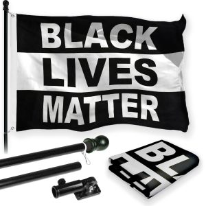 G128 Combo Pack: 6 Feet Tangle Free Spinning Flagpole (Black) Black Lives Matter (Black/White) Flag 3x5 ft Printed 150D Brass Grommets (Flag Included) Aluminum Flag Pole