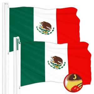 G128 2 Pack: Mexico Mexican Flag | 3x5 Ft | ToughWeave Series Embroidered 300D Polyester | Country Flag, Embroidered Design, Indoor/Outdoor, Brass Grommets