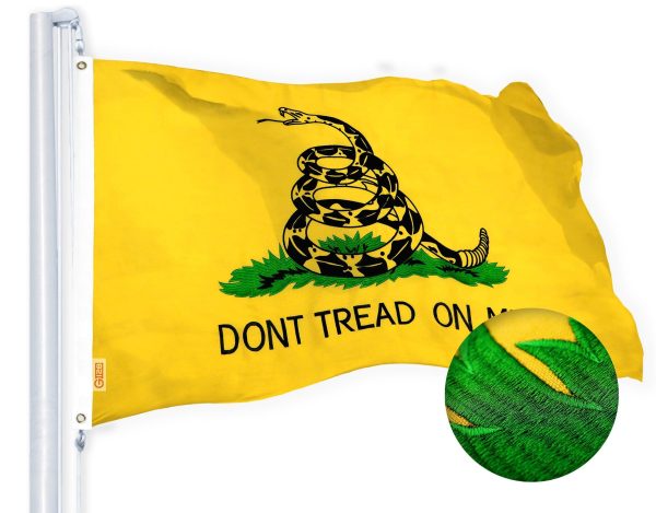 G128 Dont Tread on Me (Gadsden) Flag 4x6 feet 10-Pack Heavy Duty Spun Polyester 220GSM Embroidered “ Tough, Durable, Indoor/Outdoor, Vibrant Colors, Brass Grommets - Image 7