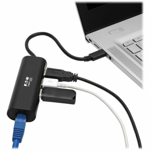 Eaton Tripp Lite Series 3-Port USB 3.x (5Gbps) Hub with LAN Port, USB-C to 3x USB-A Ports and Gigabit Ethernet, Black - Image 2
