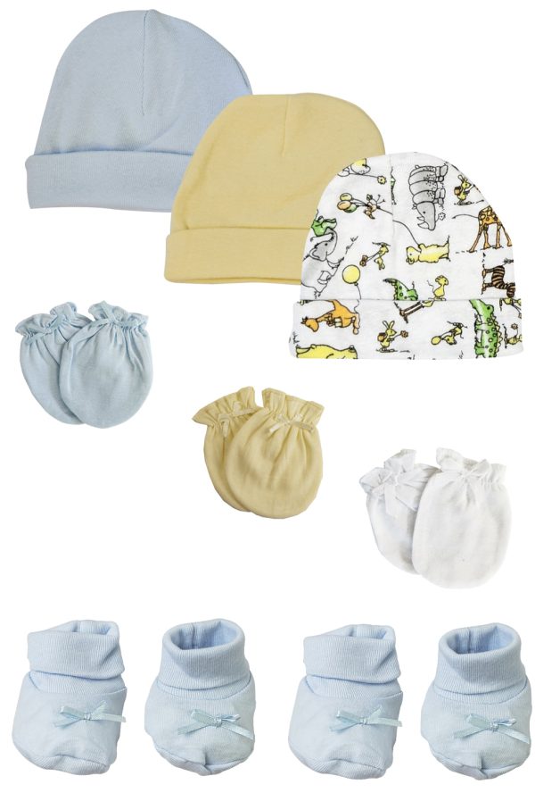Preemie Baby Boy Caps With Infant Mittens And Booties - 8 Pack Nc_0211