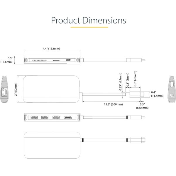 StarTech.com USB C Multiport Adapter, 4K 60Hz HDMI HDR10 Video, 3 Port 5Gbps USB-A Hub, 100W PD Pass-Through, GbE, SD/MicroSD, Mini Dock - Image 8