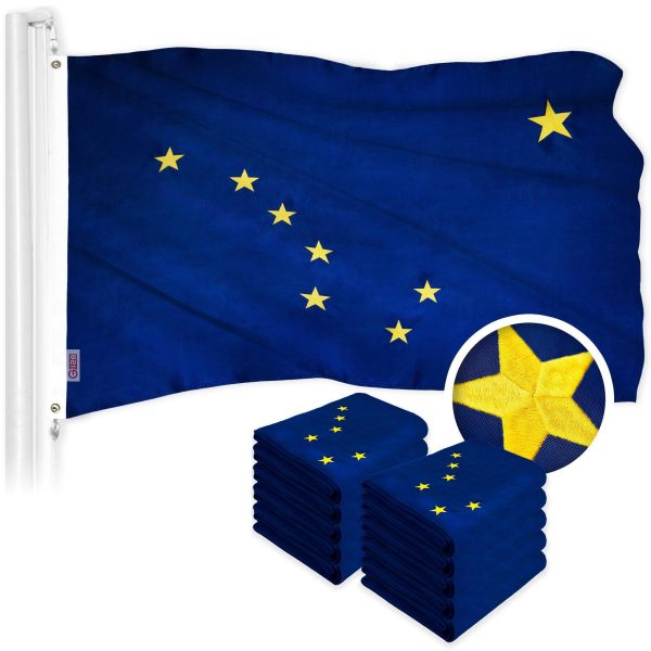 G128 10 Pack: Alaska AK State Flag | 2x3 Ft | ToughWeave Series Embroidered 300D Polyester | Embroidered Design, Indoor/Outdoor, Brass Grommets