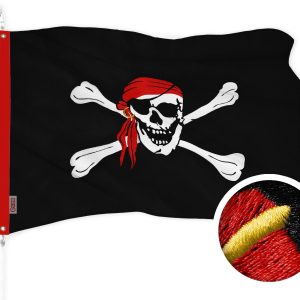 G128 Pirate Jolly Roger Red Head Scarf Flag | 1x1.5 Ft | ToughWeave Series Embroidered 300D Polyester | Novelty Flag, Embroidered Design, Indoor/Outdoor, Brass Grommets