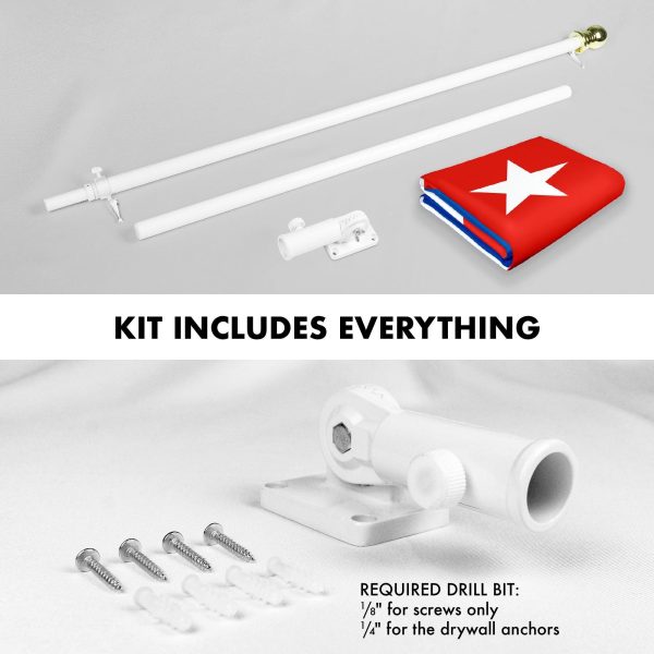 G128 Combo Pack: 6 Feet Tangle Free Spinning Flagpole (White) Cuba Cuban Flag 3x5 ft Printed 150D Brass Grommets (Flag Included) Aluminum Flag Pole - Image 2