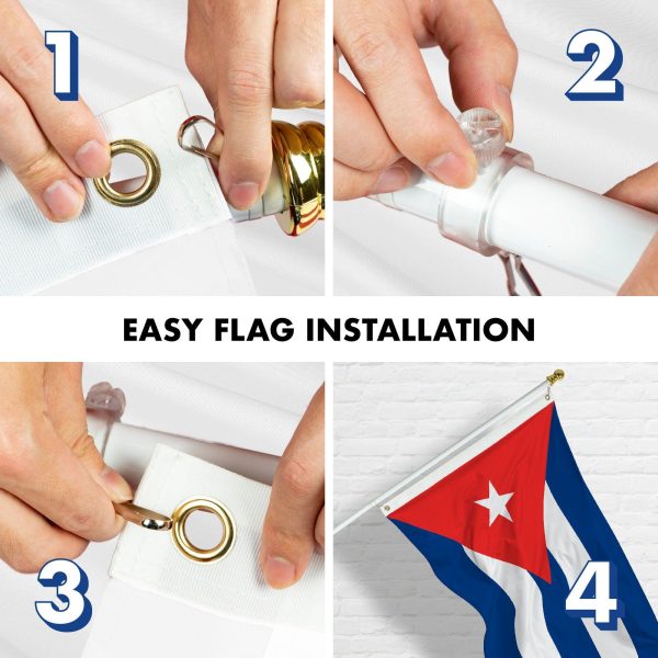 G128 Combo Pack: 6 Feet Tangle Free Spinning Flagpole (White) Cuba Cuban Flag 3x5 ft Printed 150D Brass Grommets (Flag Included) Aluminum Flag Pole - Image 7