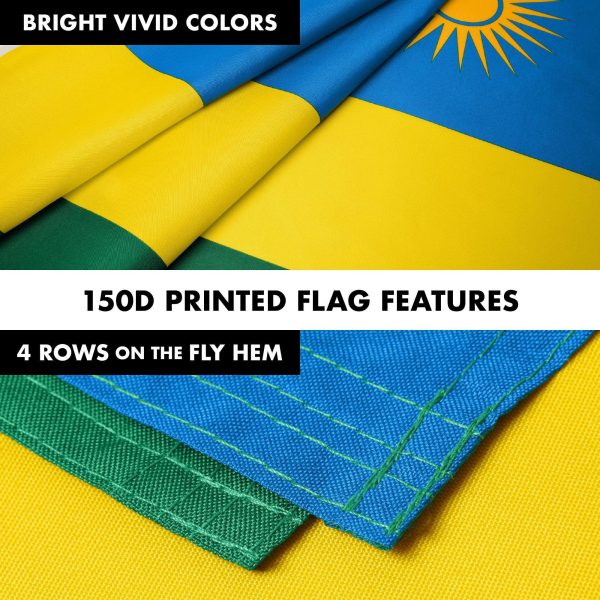 G128 Combo Pack: 6 Ft Tangle Free Aluminum Spinning Flagpole (White) & Rwanda Rwandan Flag 3x5 Ft, LiteWeave Pro Series Printed 150D Polyester | Pole with Flag Included - Image 5