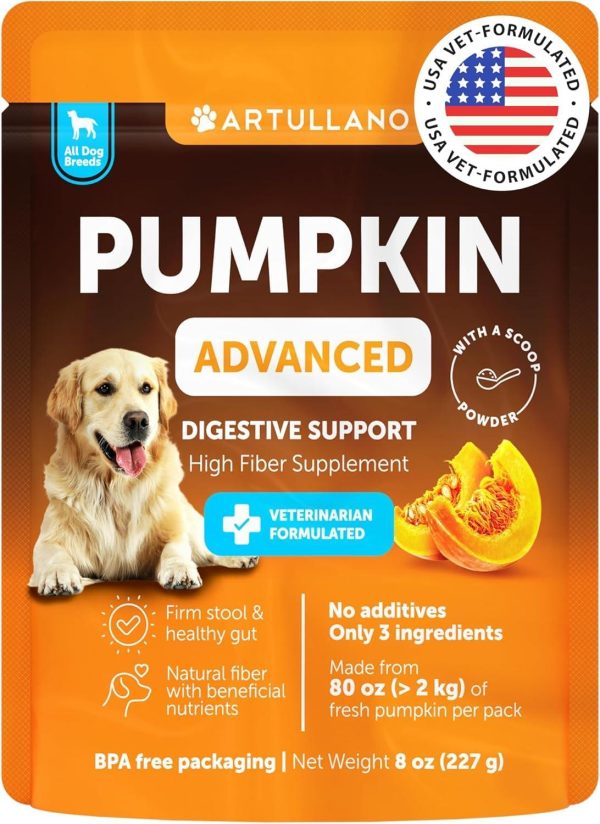 Pumpkin Powder for Dogs Digestive Support   8 OZ   Fiber Supplement for Constipation   for Gut Balance Healthy Skin Digestion Anal Glands Firm Stool Poop Anti Diarrhea Gas Relief   Made in USA