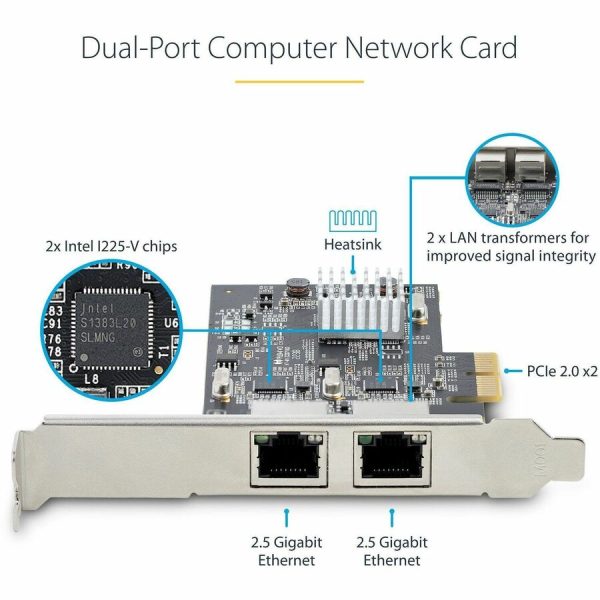 StarTech.com 2-Port 2.5G NBASE-T PCIe Network Card, Computer Network Card Interface, Intel® I225-V, Dual-Port Ethernet, Multi-Gigabit NIC - Image 3