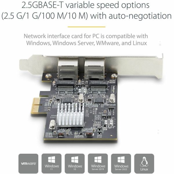 StarTech.com 2-Port 2.5G NBASE-T PCIe Network Card, Computer Network Card Interface, Intel® I225-V, Dual-Port Ethernet, Multi-Gigabit NIC - Image 4