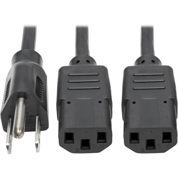Eaton Tripp Lite Series Y Splitter Power Cable, NEMA 5-15P to 2x C13 - 10A, 125V, 18 AWG, 6 ft. (1.83 m), Black - Image 2