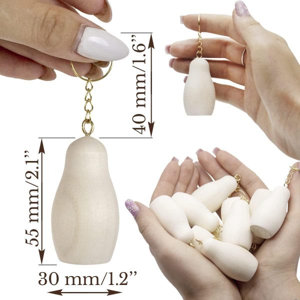 Blank Russian Nesting Doll Keychain 20 pcs   Russian Nesting Dolls to Paint   Paint Your Own Matryoshka Key Chain   DIY Key Ring Blank Doll for Craft - Image 2