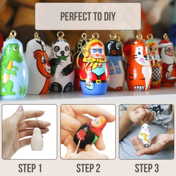 Blank Russian Nesting Doll Keychain 20 pcs   Russian Nesting Dolls to Paint   Paint Your Own Matryoshka Key Chain   DIY Key Ring Blank Doll for Craft - Image 5