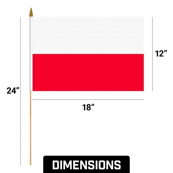 G128 50 Pack Handheld Poland Polish Stick Flags | 12x18 In | Printed 150D Polyester, Country Flag, Solid Wooden Stick, Spear Gold Tip - Image 9