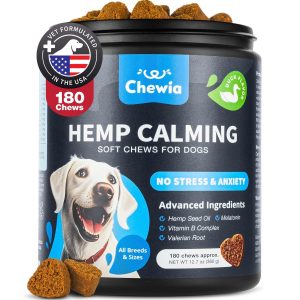 Hemp Calming Chews for Dogs Anxiety   Dog Calming Treats with Melatonin Valerian Root Chamomile Extract & Vitamin B Complex   Canine Chews for Vet Visits Grooming Travel Thunderstorms Fireworks