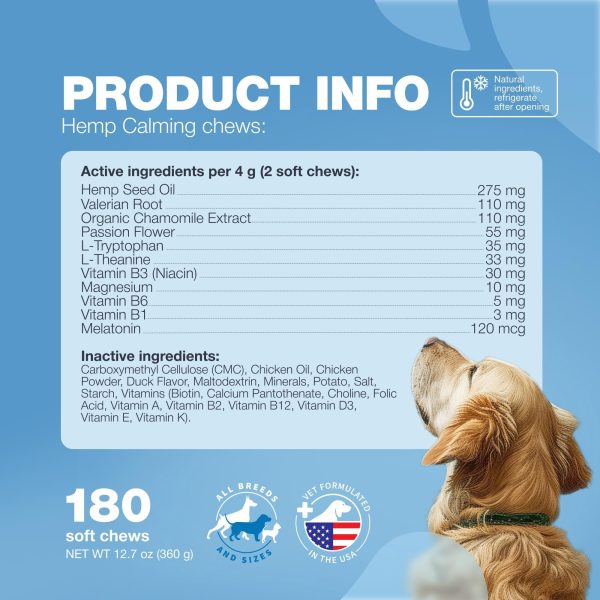 Hemp Calming Chews for Dogs Anxiety   Dog Calming Treats with Melatonin Valerian Root Chamomile Extract & Vitamin B Complex   Canine Chews for Vet Visits Grooming Travel Thunderstorms Fireworks - Image 7
