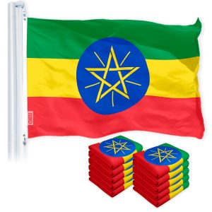 G128 10 Pack: Ethiopia (Ethiopian) Flag | 3x5 feet | Printed 150D Indoor/Outdoor, Vibrant Colors, Brass Grommets, Quality Polyester, Much Thicker More Durable Than 100D 75D Polyester