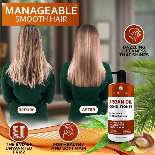 Argan Oil Conditioner   Sulfate Free with No Parabens   Moroccan Botanicals for Women and Men   Professional Moisturizing Anti Frizz Hydrating Solution for Dry Wavy Curly and Color Treated Hair - Image 2