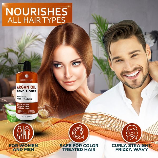 Argan Oil Conditioner   Sulfate Free with No Parabens   Moroccan Botanicals for Women and Men   Professional Moisturizing Anti Frizz Hydrating Solution for Dry Wavy Curly and Color Treated Hair - Image 6