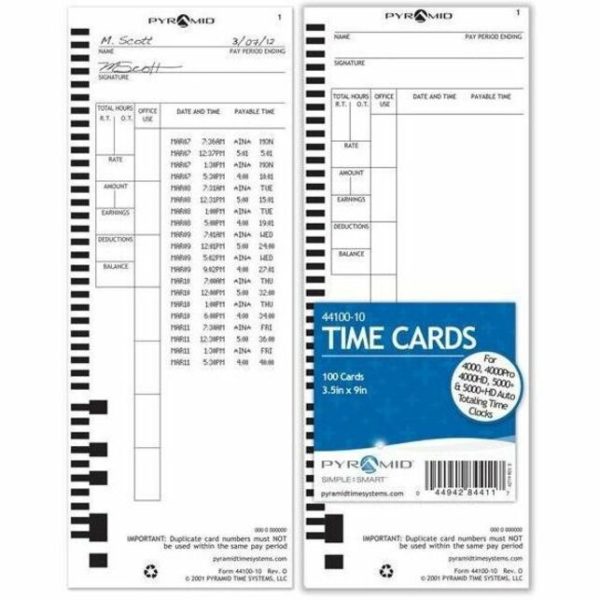 Pyramid Time Systems 44100-10 Time Cards, 100/pk - Image 2