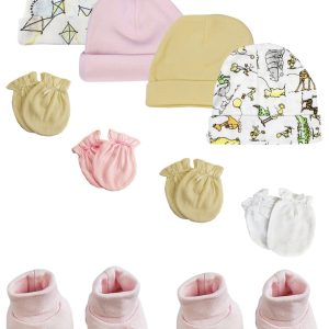 Preemie Baby Girl Caps With Infant Mittens And Booties - 10 Pack Nc_0212