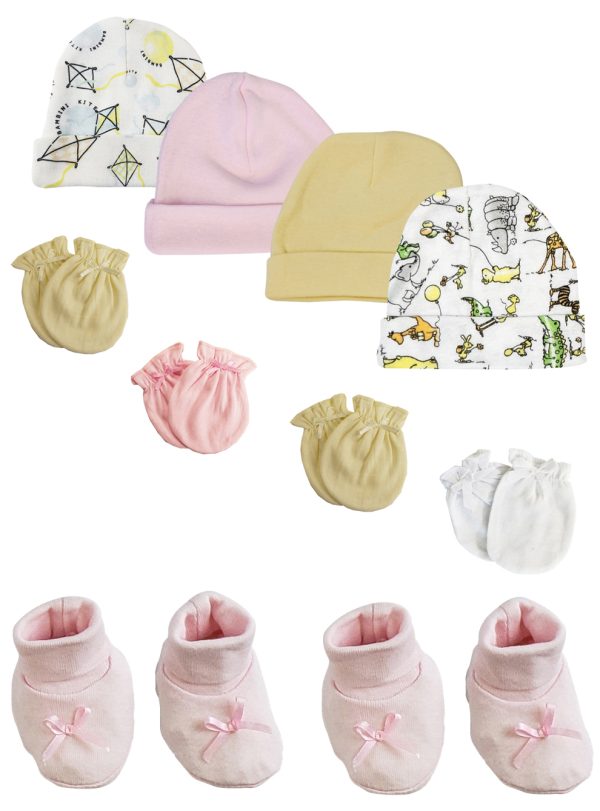 Preemie Baby Girl Caps With Infant Mittens And Booties - 10 Pack Nc_0212