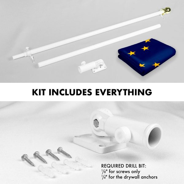 G128 Combo Pack: 6 Feet Tangle Free Spinning Flagpole (White) Alaska AK State Flag 3x5 ft Printed 150D Brass Grommets (Flag Included) Aluminum Flag Pole - Image 2