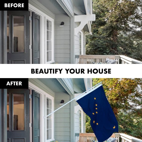 G128 Combo Pack: 6 Feet Tangle Free Spinning Flagpole (White) Alaska AK State Flag 3x5 ft Printed 150D Brass Grommets (Flag Included) Aluminum Flag Pole - Image 3