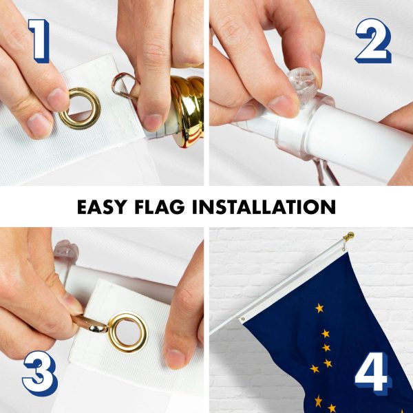 G128 Combo Pack: 6 Feet Tangle Free Spinning Flagpole (White) Alaska AK State Flag 3x5 ft Printed 150D Brass Grommets (Flag Included) Aluminum Flag Pole - Image 7