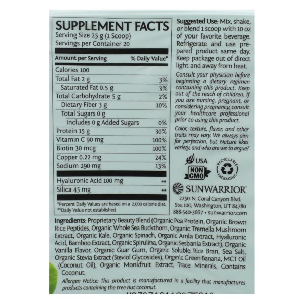 Sunwarrior - Collagen Tahitian Vanilla - 1 Each - 17.6 OZ