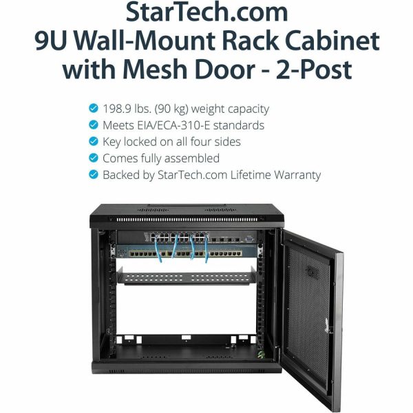StarTech.com 2-Post 9U Wall Mount Network Cabinet, 19" Wall-Mounted Server Rack for Data / IT Equipment, Small Lockable Rack Enclosure - Image 2