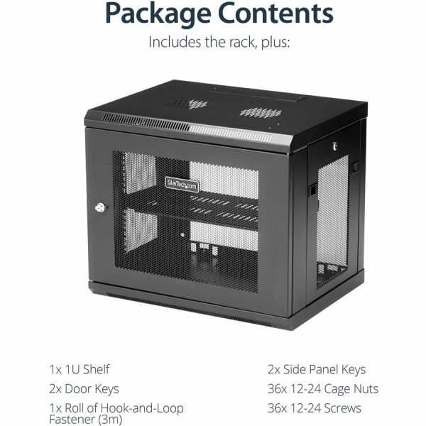 StarTech.com 2-Post 9U Wall Mount Network Cabinet, 19" Wall-Mounted Server Rack for Data / IT Equipment, Small Lockable Rack Enclosure - Image 6