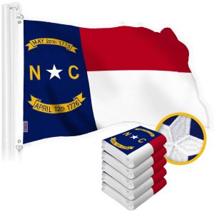 G128 5 Pack: North Carolina State Flag | 3x5 Ft | StormFlyer Series Embroidered 220GSM Spun Polyester | Embroidered Design, Indoor/Outdoor, Brass Grommets, Heavy Duty, All Weather