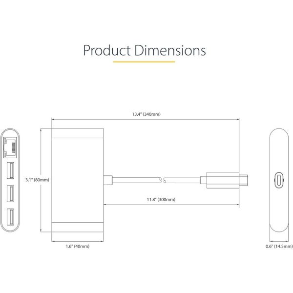 StarTech.com 3-Port USB-C Hub with Ethernet, 3x USB-A, Gigabit Ethernet, USB 3.0 5Gbps, Bus-Powered, Portable Laptop USB Type-C Hub w/ GbE - Image 7