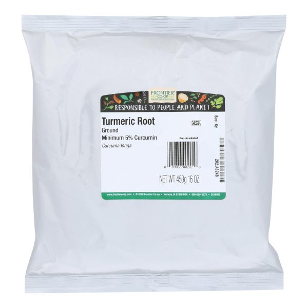 Frontier Herb Tumeric Root Ground Alleppey 5 Percent Curcumin - Single Bulk Item - 1LB