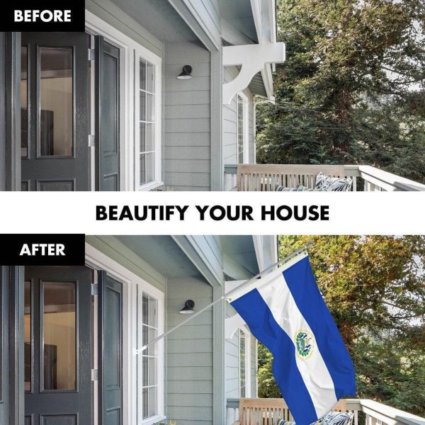 G128 Combo Pack: 6 Ft Tangle Free Spinning Flagpole (Silver) & El Salvador Flag 3x5 Ft Printed 150D Polyester, Brass Grommets (Flag Included) Aluminum Flag Pole - Image 3
