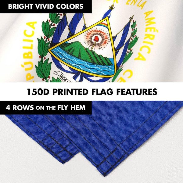 G128 Combo Pack: 6 Ft Tangle Free Spinning Flagpole (Silver) & El Salvador Flag 3x5 Ft Printed 150D Polyester, Brass Grommets (Flag Included) Aluminum Flag Pole - Image 5