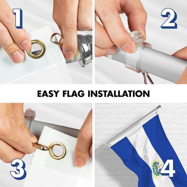 G128 Combo Pack: 6 Ft Tangle Free Spinning Flagpole (Silver) & El Salvador Flag 3x5 Ft Printed 150D Polyester, Brass Grommets (Flag Included) Aluminum Flag Pole - Image 7