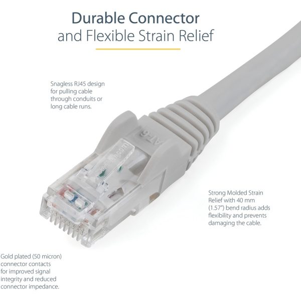 StarTech.com 100ft CAT6 Ethernet Cable - Gray Snagless Gigabit - 100W PoE UTP 650MHz Category 6 Patch Cord UL Certified Wiring/TIA - Image 4