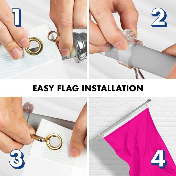 G128 Combo Pack: 5 Ft Tangle Free Aluminum Spinning Flagpole (Silver) & Solid Magenta Color Flag 2.5x4 Ft, LiteWeave Pro Series Printed 150D Polyester | Pole with Flag Included - Image 7