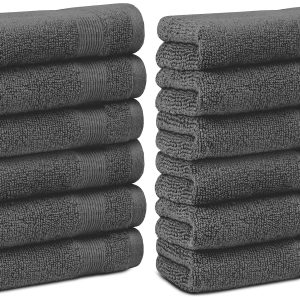 Resort Collection Soft Washcloth Face & Body Towel Set | 12x12 Luxury Hotel Plush & Absorbent Cotton Wash Clothes [12 Pack Smoke Grey]