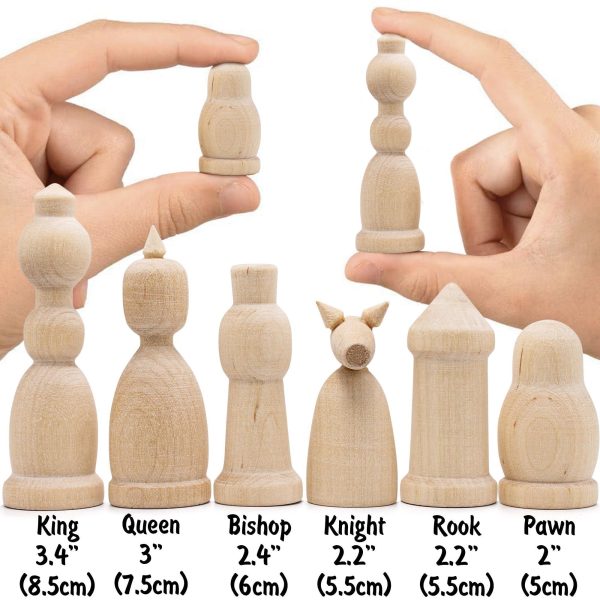 Unfinished Wood Chess Pieces Only Set of 32 pcs   Paint Your Own Chess Set   Blank Chess Sets for DIY  Wooden Peg Dolls Unfinished for Arts and Crafts - Image 2