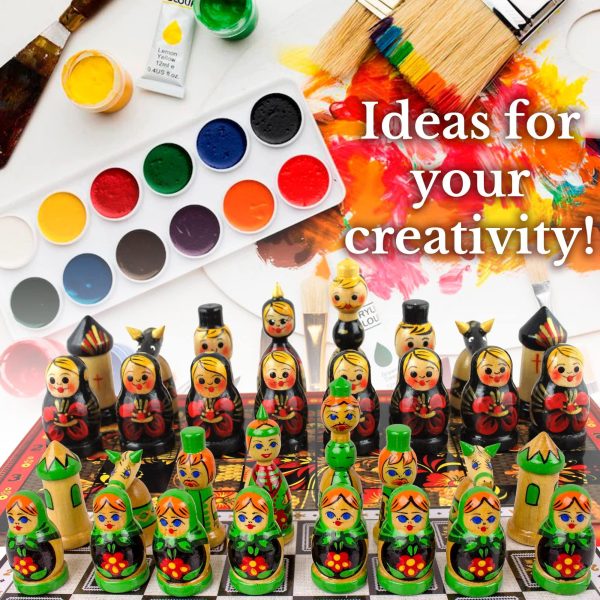 Unfinished Wood Chess Pieces Only Set of 32 pcs   Paint Your Own Chess Set   Blank Chess Sets for DIY  Wooden Peg Dolls Unfinished for Arts and Crafts - Image 4