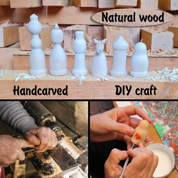 Unfinished Wood Chess Pieces Only Set of 32 pcs   Paint Your Own Chess Set   Blank Chess Sets for DIY  Wooden Peg Dolls Unfinished for Arts and Crafts - Image 5