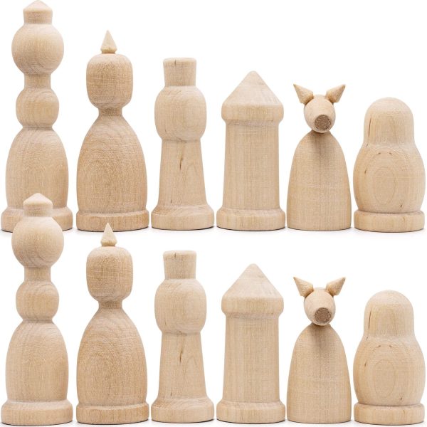 Unfinished Wood Chess Pieces Only Set of 32 pcs   Paint Your Own Chess Set   Blank Chess Sets for DIY  Wooden Peg Dolls Unfinished for Arts and Crafts - Image 6