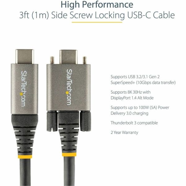 StarTech.com 20" 50cm Side Screw Locking USB C Cable 10Gbps, USB 3.1 Type-C Cable, 5A/100W PD, DP Alt Mode, Dual Screw Lock USB-C Cord - Image 3