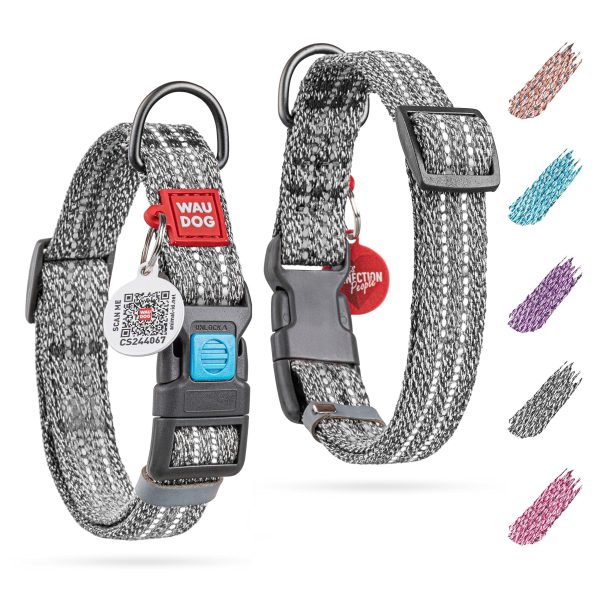 WAUDOG Reflective Cotton Dog Collar Eco Friendly Alt to Nylon Collar for Small Medium and Large Dogs   Pet Collar with QR ID Tag   Puppy Collar for Large Breed Dogs   Adjustable Male Female Dog Collar