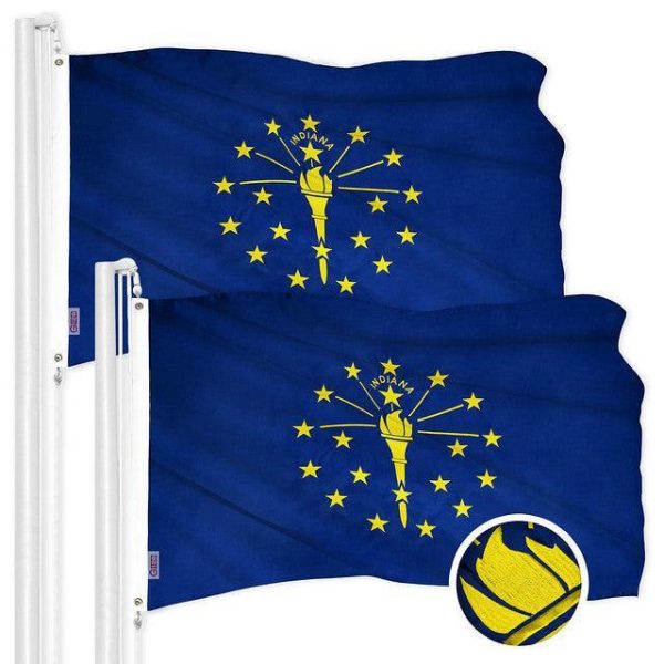 Indiana IN State Flag 3x5 Ft 2-Pack Embroidered Polyester By G128
