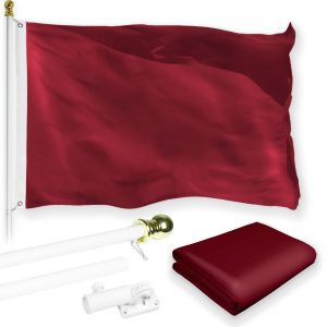G128 Combo Pack: 5 Ft Tangle Free Aluminum Spinning Flagpole (White) & Solid Burgundy Color Flag 2x3 Ft, LiteWeave Pro Series Printed 150D Polyester | Pole with Flag Included